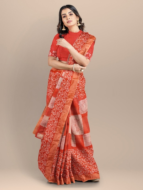 

BharatSthali Orange Silk Cotton Printed Venkatgiri Saree