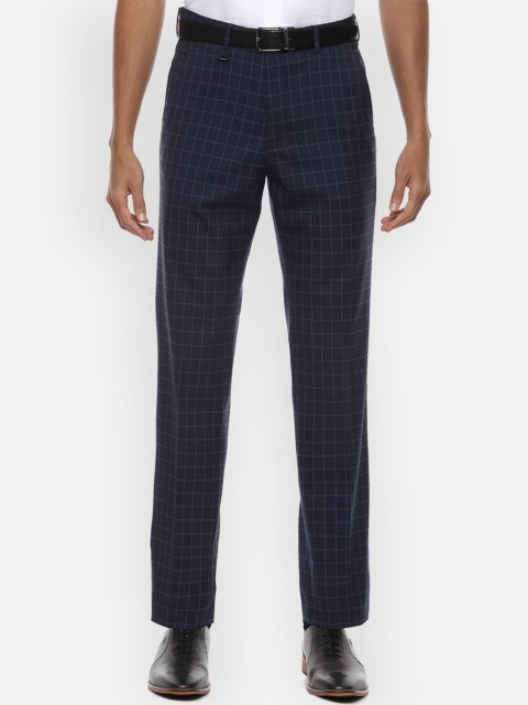 

Van Heusen Men Navy Blue & White Regular Fit Checked Formal Trousers