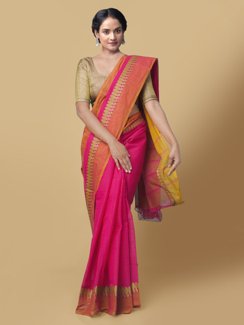 

Unnati Silks Pink Pure Cotton Solid Mangalagiri Saree