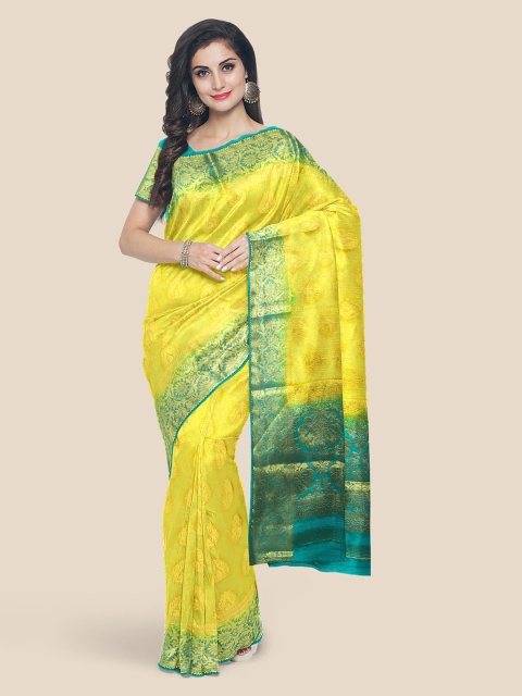 

KLM Fashion Mall Yellow & Golden Woven Design Banarasi Saree