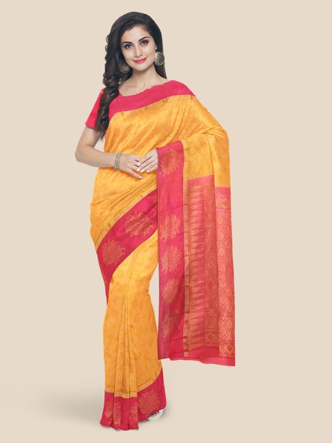 

KLM Fashion Mall Orange Woven Design Chanderi Saree