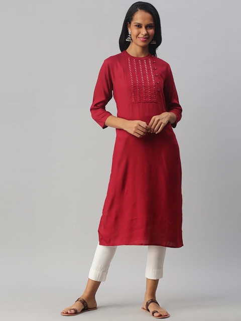 

Soch Women Red Yoke Design Mirror Work Kurta