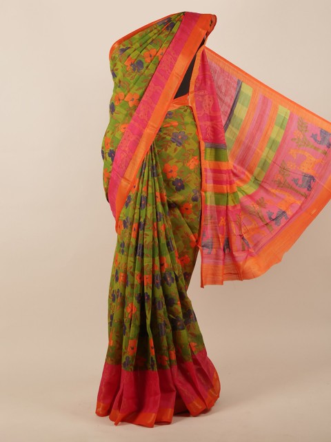 

Pothys Green & Orange Floral Woven Design Saree