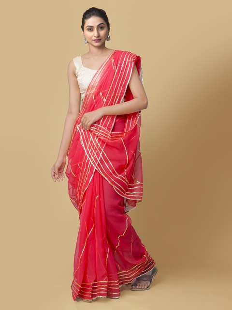 

Unnati Silks Pink Striped Gota Patti Pure Chiffon Saree