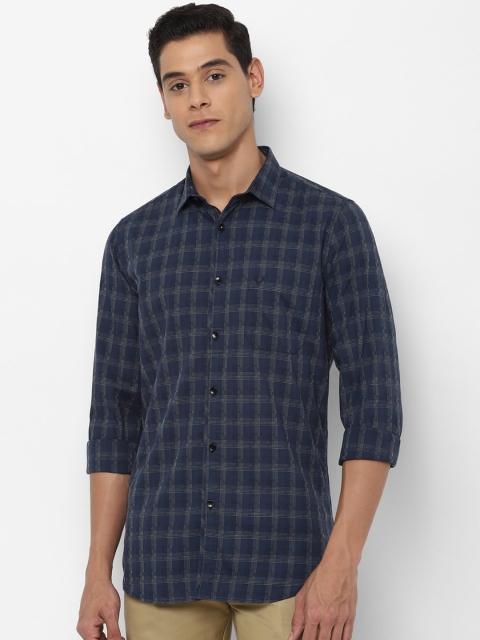 

Allen Solly Men Navy Blue & Yellow Slim Fit Checked Pure Cotton Casual Shirt