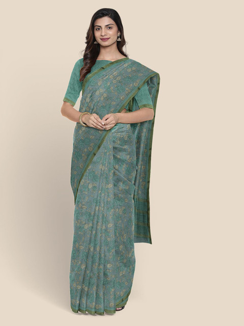 

KLM Fashion Mall Grey & Green Printed Banarasi Saree