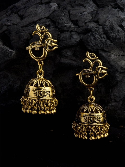 

Alankruthi Oxidised Gold-Toned Dome Shaped Jhumkas