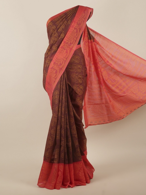 

Pothys Brown & Orange Jute Silk Printed Saree