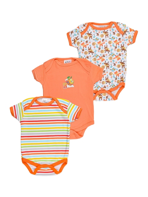 

STARTERS Kids Set of 3 Printed Cotton Rompers, Orange
