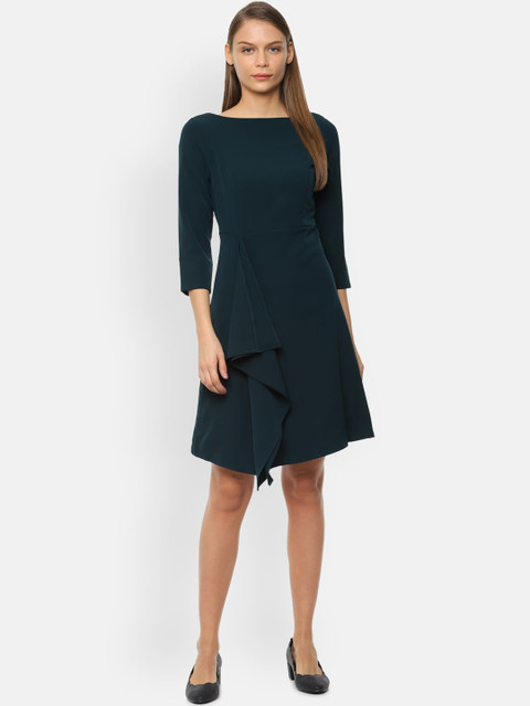 

Van Heusen Woman Women Green Solid Ruffled Sheath Dress