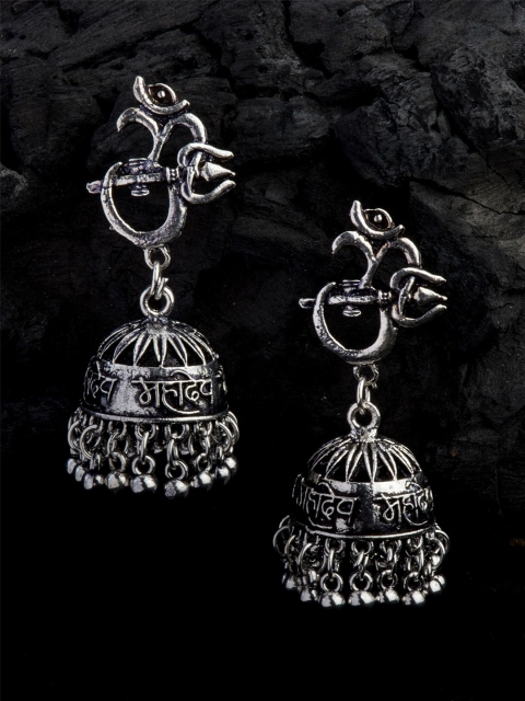 

Alankruthi Oxidised Silver-Toned Dome Shaped Jhumkas