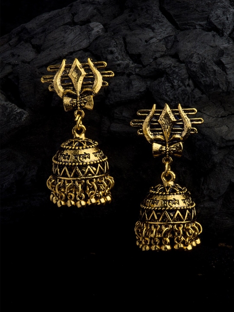 

Alankruthi Oxidised Gold-Toned Dome Shaped Jhumkas
