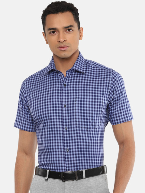 

Van Heusen Men Blue Pure Cotton Regular Fit Checked Formal Shirt