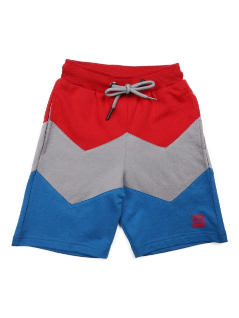 

Stupid Cupid Boys Blue & Red Chevron Colourblocked Regular Fit Regular Shorts