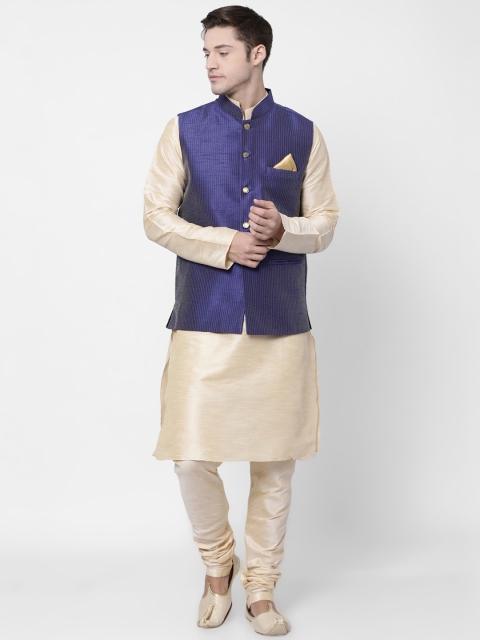 

TABARD Men Cream-Coloured & Blue Solid Kurta with Churidar