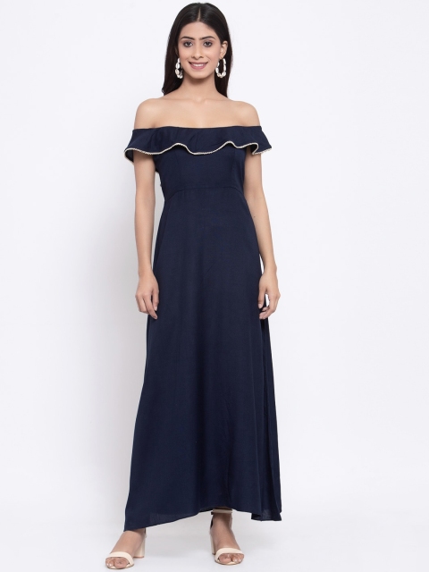 

DUGRI BE THE ONE Women Navy Blue Off-Shoulder Solid Maxi Dress
