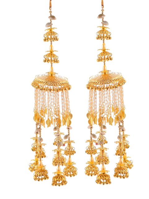 

Silvermerc Designs Set of 2 Gold-Plated Pearl And Seashell Punjabi Heavy Floral Bridal Kaleera