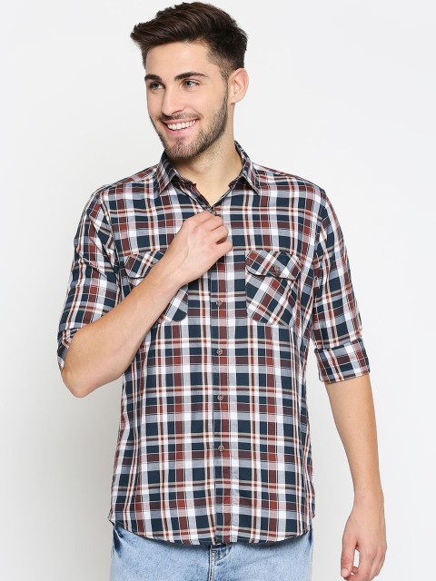 

EVOQ Men Navy Blue & Maroon Regular Fit Checked Casual Shirt