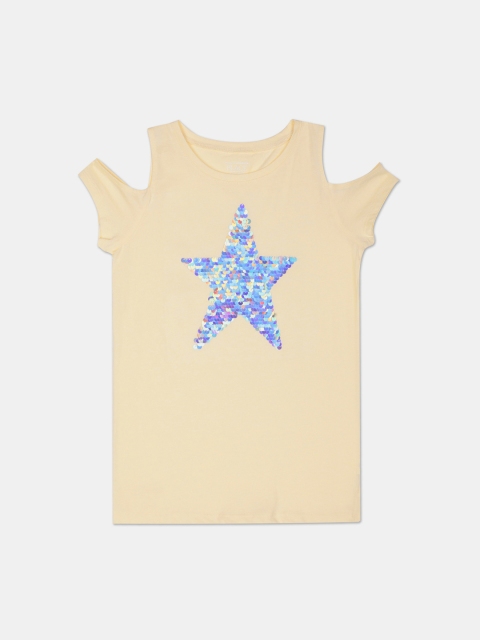 

The Childrens Place Yellow Flip Sequin Cold-Shoulder Sleeves Flip Regular Top