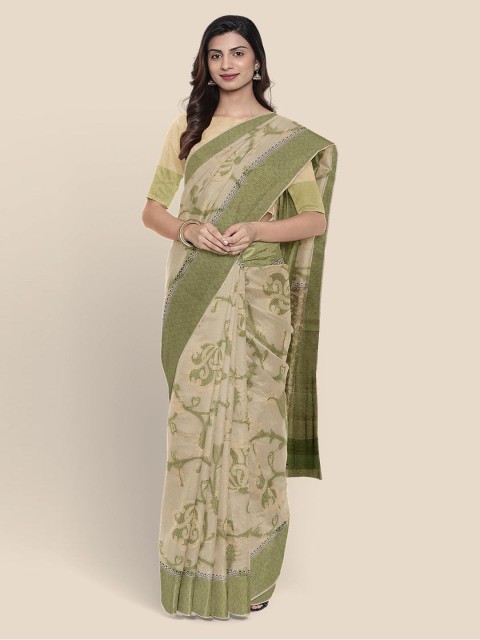 

KLM Fashion Mall Beige & Olive Green Linen Blend Woven Design Banarasi Saree