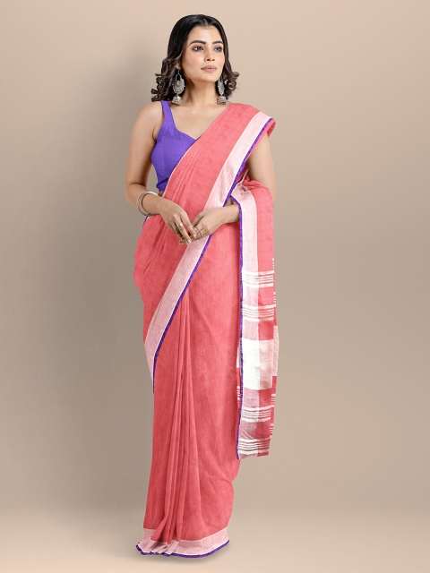 

BharatSthali Pink Pure Cotton Solid Mangalagiri Saree