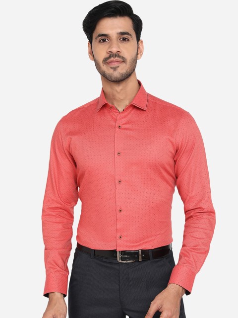 

JB STUDIO Men Coral Red Pure Cotton Slim Fit Printed Formal Shirt