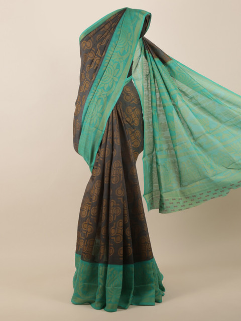 

Pothys Charcoal Grey & Brown Printed Saree