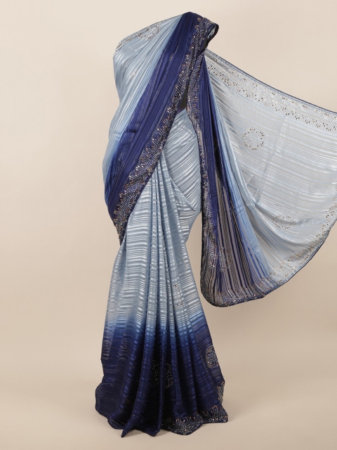 

Pothys Grey & Navy Blue Satin Striped Saree