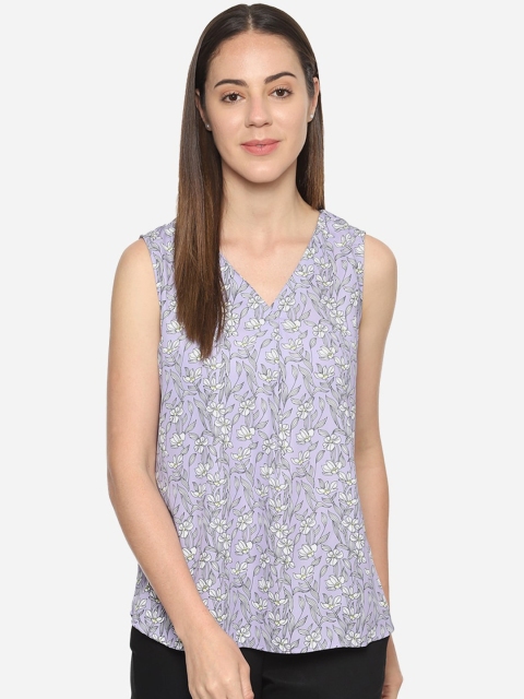

Allen Solly Woman Lavender & White Floral Printed Pleated Detail Regular Top
