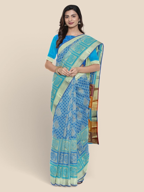 

KLM Fashion Mall Blue Printed Kanjeevaram Saree