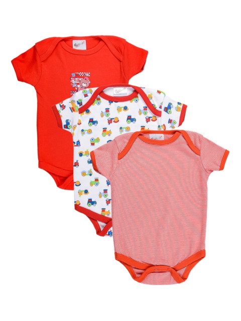 

STARTERS Kids Set of 3 Printed Cotton Rompers, Red