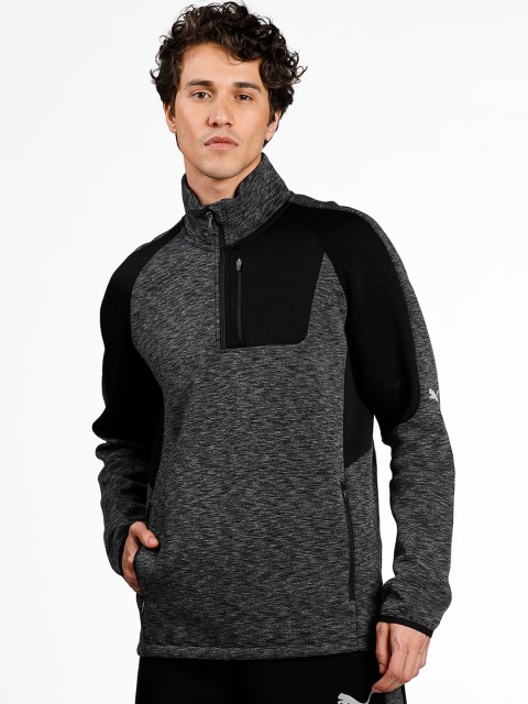 

Puma Men Black & Grey Melange Solid EVOSTRIPE Halfzip Sweatshirt