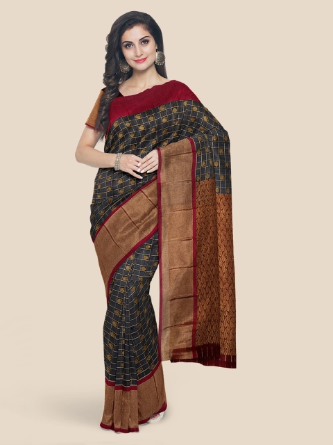 

KLM Fashion Mall Black & Golden Checked Chanderi Saree