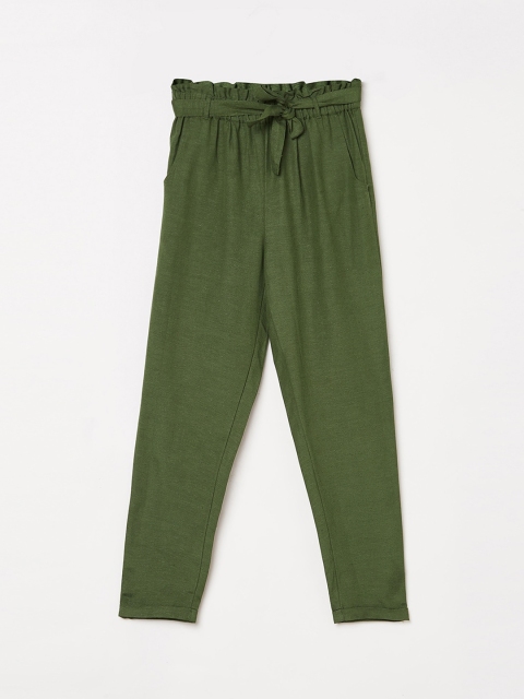 

Fame Forever by Lifestyle Girls Olive Green Regular Fit Solid Cotton Trousers