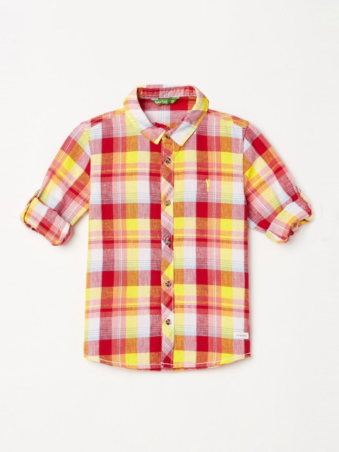 

Bossini Boys Orange Regular Fit Checked Cotton Casual Shirt
