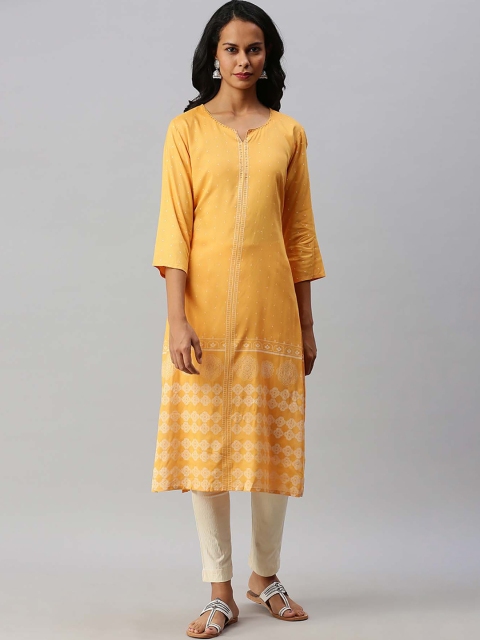 

Soch Women Yellow & White Dot Print Sequinned Kurta, Mustard