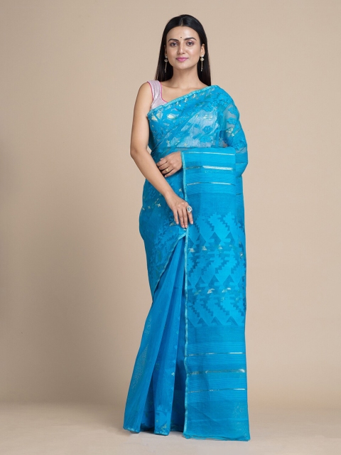 

Mitera Blue Silk Cotton Woven Design Jamdani Saree