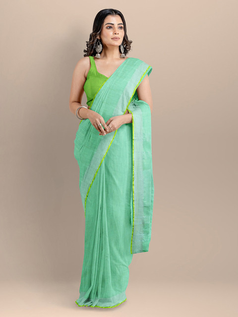 

BharatSthali Green Pure Cotton Solid Mangalagiri Saree