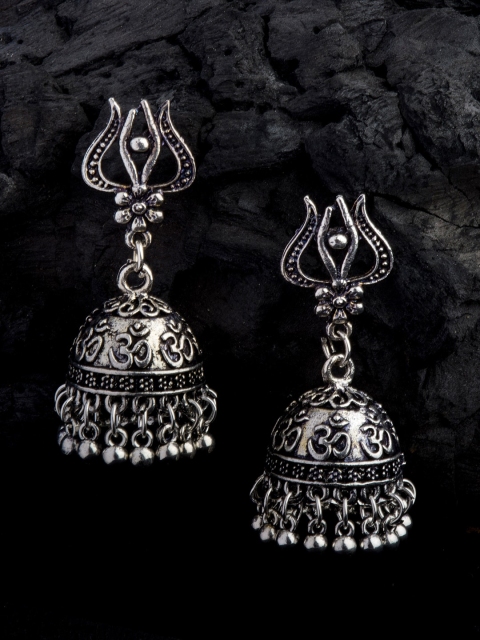 

Alankruthi Oxidised Silver-Toned Dome Shaped Jhumkas