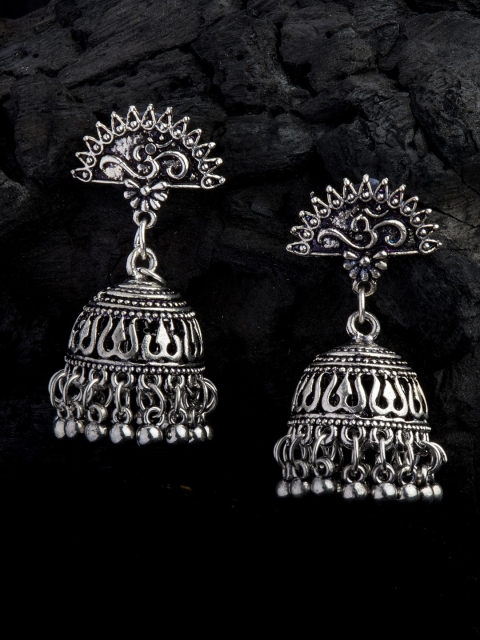 

Alankruthi Oxidised Silver-Toned Dome Shaped Jhumkas
