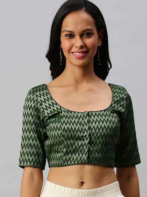 

Soch Women Green Woven Design Art Silk Saree Blouse