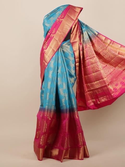 

Pothys Turquoise Blue & Pink Jute Silk Woven Design Saree