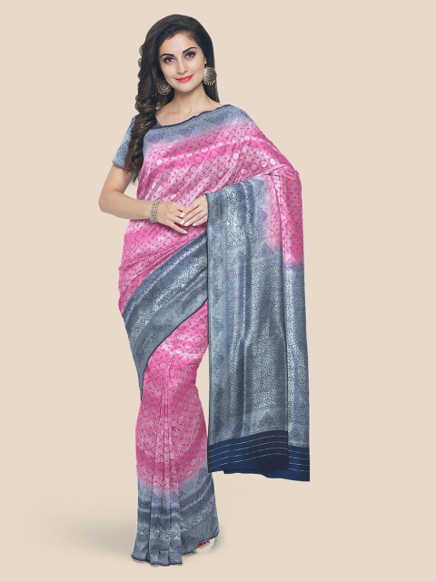 

KLM Fashion Mall Pink & Grey Woven Design Banarasi Saree