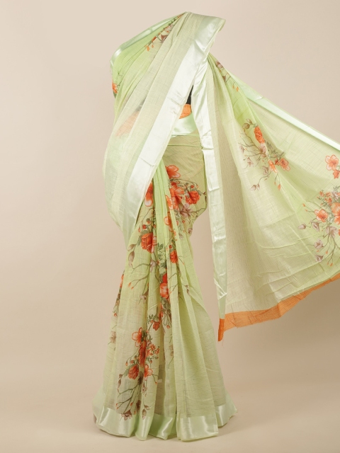 

Pothys Green & Orange Floral Print Saree