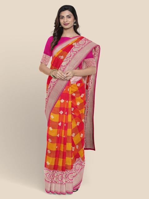 

KLM Fashion Mall Red & Yellow Colourblocked Banarasi Saree