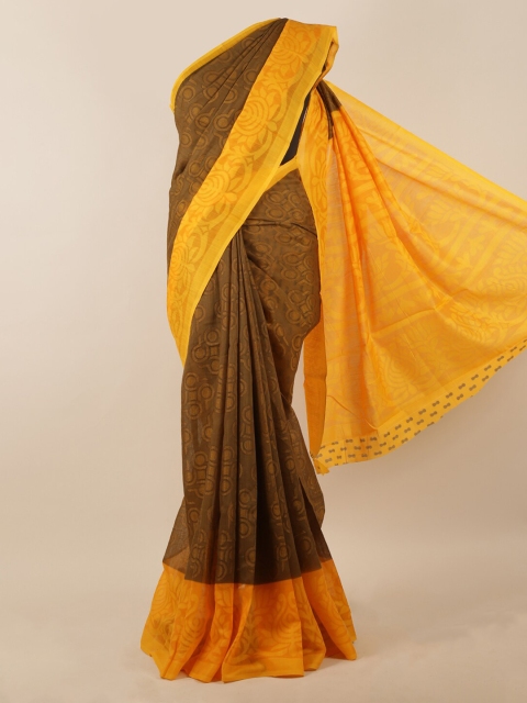 Pothys Olive Brown Printed Saree
