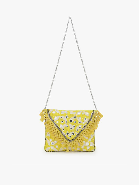 

Anekaant Yellow Printed Sling Bag