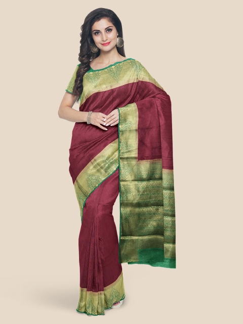 

KLM Fashion Mall Maroon Solid Banarasi Saree