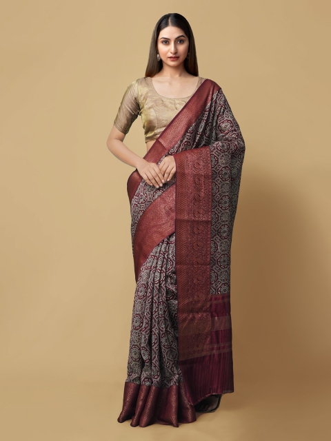 

Unnati Silks Grey Silk Cotton Printed Maheshwari Saree