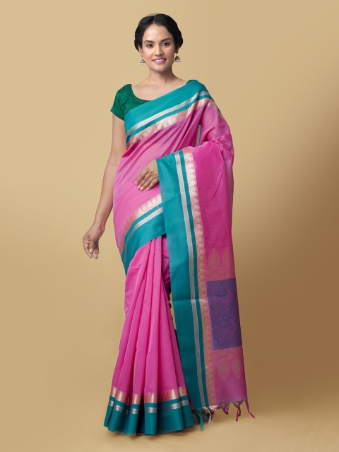 

Unnati Silks Pink Silk Cotton Solid Baluchari Saree